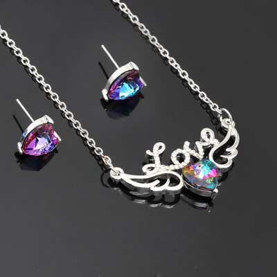 3 P cs Heart Multi color Crystal Necklace Earrings Set Love Letter Angel Wings Party Wedding Jewelry Set For Women Girls
3 P cs Heart Multi color Crystal Necklace Earrings Set Love Letter Angel Wings Party Wedding Jewelry Set For Women Girls