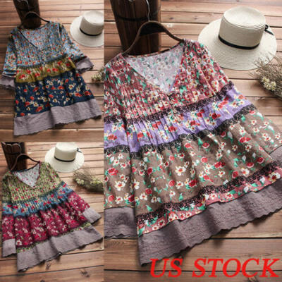 Women Casual Shirt Vintage Floral Print V Neck Tunic Tops Plus Size Blouse US
Women Casual Shirt Vintage Floral Print V Neck Tunic Tops Plus Size Blouse US