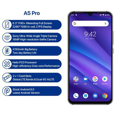 UMIDIGI A5 PRO Android 90 Octa Core 63 Inch FHD 16MP Triple Camera 4150mAh 4GB RAM Celular Smartphone
UMIDIGI A5 PRO Android 90 Octa Core 63 Inch FHD 16MP Triple Camera 4150mAh 4GB RAM Celular Smartphone