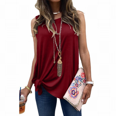 Solid color bottoming knit vest T-shirt womens round neck sleeveless knotted top
Solid color bottoming knit vest T-shirt womens round neck sleeveless knotted top