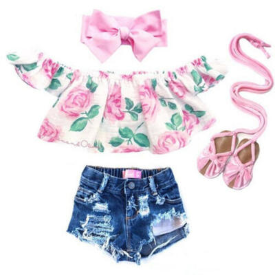 Summer Toddler Kid Baby Girl Off Shoulder Flower Tops Denim Shorts Jeans Outfits
Summer Toddler Kid Baby Girl Off Shoulder Flower Tops Denim Shorts Jeans Outfits