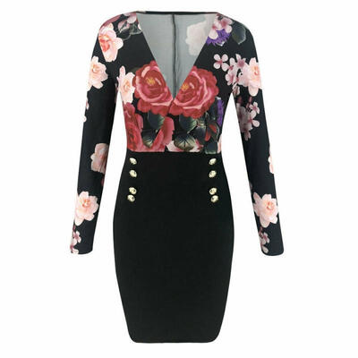 Deep V Neck Dress Women´s Sexy Floral Long Sleeve Bodycon Dress Fashion Lady Flowers Patchwork Short Dress -XL
Deep V Neck Dress Women´s Sexy Floral Long Sleeve Bodycon Dress Fashion Lady Flowers Patchwork Short Dress -XL
