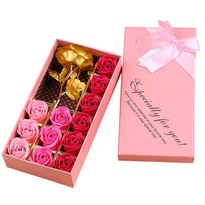 12pcsBox Rose Flower Petal Scented Soap Gold Foil Flower Valentine Gift