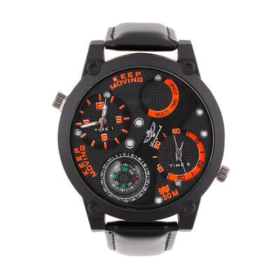 Men Quartz Wristwatch PU Leather Strap Big Dial Casual Quartz Sports Watch
