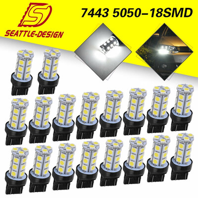 20x White 7443 7440 5050 18 SMD LED Tail Brake Backup Reverse Light Bulbs 7444NA