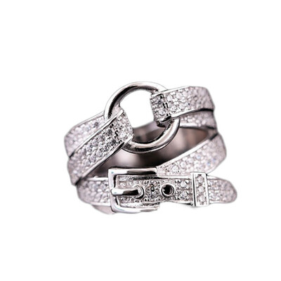 Womens Girls Silver Plated Zircon Belt Buckle Fashion Ring Jewelry
