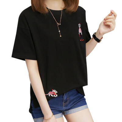 Cartoon Embroidery Korean Version Half Sleeves T-shirt For Women Casual Loose Round Neck Tops Female Student Girls T-Shirt
Cartoon Embroidery Korean Version Half Sleeves T-shirt For Women Casual Loose Round Neck Tops Female Student Girls T-Shirt