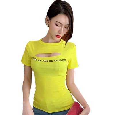 Womens Sexy Hollow Out T-Shirt Round Neck Letter Print Short Sleeve Sexy Pullover Casual Shirt Fashion
Womens Sexy Hollow Out T-Shirt Round Neck Letter Print Short Sleeve Sexy Pullover Casual Shirt Fashion