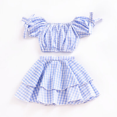 Baby Girl Plaid Off Shoulder Clothing suits Kids Crop Top Skirt Outfits Clothes Summer Blue set 
Baby Girl Plaid Off Shoulder Clothing suits Kids Crop Top Skirt Outfits Clothes Summer Blue set