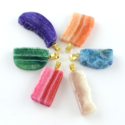 Dyed Drusy Natural Agate Pendants Mixed Shapes with Golden Plated Iron Pinch Bails Mixed Color 3749x1324x69mm Hole 6x5mm
Dyed Drusy Natural Agate Pendants Mixed Shapes with Golden Plated Iron Pinch Bails Mixed Color 3749x1324x69mm Hole 6x5mm
