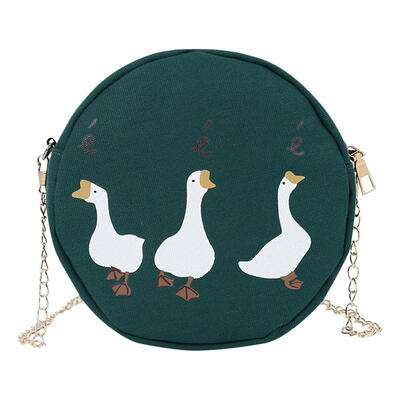 Goose Print Round Shoulder Handbags Women Canvas Small Chain Crossbody Bags