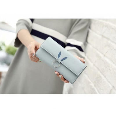 Fashion PU Leather Multi-card-holder Triple-Folding Women Long Section Rabbit Ears Wallet Phone Bag Purse