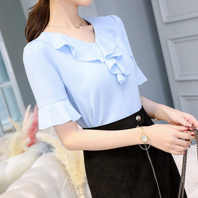 Summer Womens Office Lady Temperament Shirt V-Neck Half Sleeve Ruffles Chiffon Blouse Solid Shirts
Summer Womens Office Lady Temperament Shirt V-Neck Half Sleeve Ruffles Chiffon Blouse Solid Shirts