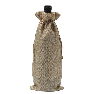 Rustic Linen Drawstring Wine Bottle Cover Packaging Bag Wedding Party Decor