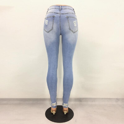 Women Jeans Stretch Washed Denim Ripped Holes Mid Waist Distressed Sexy Skinny Pencil Pants Light Blue
Women Jeans Stretch Washed Denim Ripped Holes Mid Waist Distressed Sexy Skinny Pencil Pants Light Blue