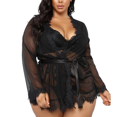 Toponeto Women V-neck Lace Sexy Lingerie Underwear Bathrobe Mesh Robe With Thong Belt
Toponeto Women V-neck Lace Sexy Lingerie Underwear Bathrobe Mesh Robe With Thong Belt