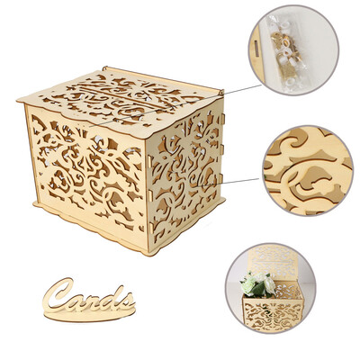 Gobestart Wedding Card Box with Lock DIY Money Wooden Gift Boxes For Birthday Party
