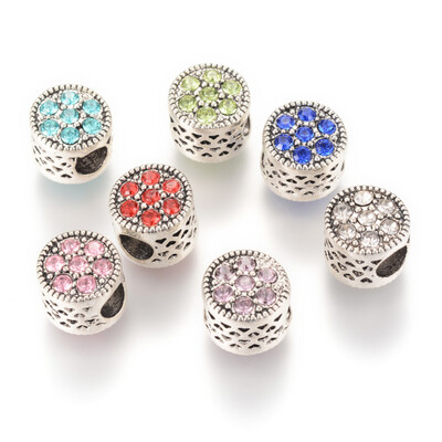 Alloy European Beads with Rhinestones Large Hole Beads Flat Round Antique Silver Mixed Color 105x9mm Hole 5mm
Alloy European Beads with Rhinestones Large Hole Beads Flat Round Antique Silver Mixed Color 105x9mm Hole 5mm