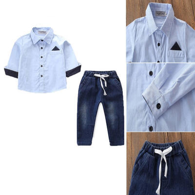 Fashion Gentleman Infant Kids Boys Clothes Sets Blue Single Breasted Shirts TopsDenim Pants Autumn Clothes
Fashion Gentleman Infant Kids Boys Clothes Sets Blue Single Breasted Shirts TopsDenim Pants Autumn Clothes