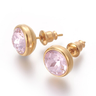 304 Stainless Steel Ear Studs with Cubic Zirconia Flat Round Golden PearlPink 10x17mm Pin 07mm
304 Stainless Steel Ear Studs with Cubic Zirconia Flat Round Golden PearlPink 10x17mm Pin 07mm