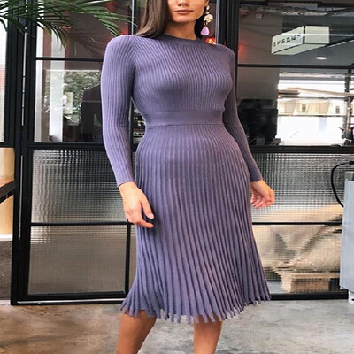 Stretch Solid Long Sleeve Mock Neck Ribbed Trim Knit Midi Skater Dress 
Stretch Solid Long Sleeve Mock Neck Ribbed Trim Knit Midi Skater Dress