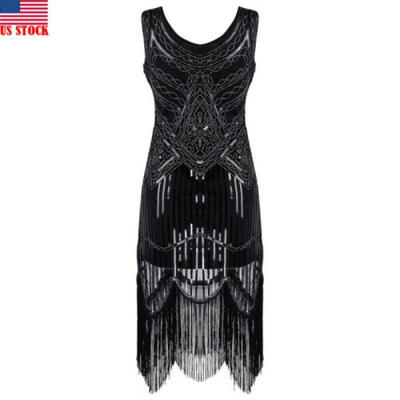 USA Womens Vintage 1920s Sequin Fringe Great Gatsby Cocktail Party Flapper Dress
USA Womens Vintage 1920s Sequin Fringe Great Gatsby Cocktail Party Flapper Dress