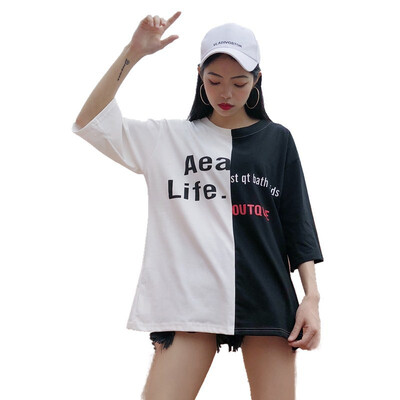 Summer Harajuku Style Letter Print Loose Womens T-shirt Style Elegant Design All-match Stitching Design Top
Summer Harajuku Style Letter Print Loose Womens T-shirt Style Elegant Design All-match Stitching Design Top