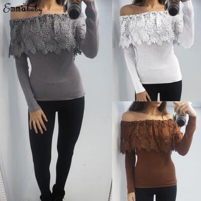 Fashion Women Off-Shoulder Long Sleeve Shirt Casual Lace Blouse Tops T Shirt
Fashion Women Off-Shoulder Long Sleeve Shirt Casual Lace Blouse Tops T Shirt