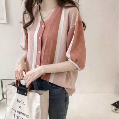 Women Loose Casual Chiffon V-neck Summer Sweet Striped Print Puff Sleeve Lace Bottoming Blouse
Women Loose Casual Chiffon V-neck Summer Sweet Striped Print Puff Sleeve Lace Bottoming Blouse