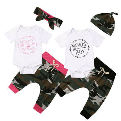 US Infant Baby Girl Boy Clothes Matching Romper Camouflage Pants Outfits Sets