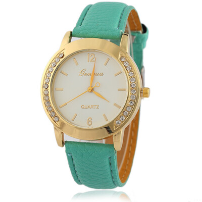New ladies Geneva belt watch with diamonds fashion quartz watch candy color strap foreign trade
New ladies Geneva belt watch with diamonds fashion quartz watch candy color strap foreign trade
