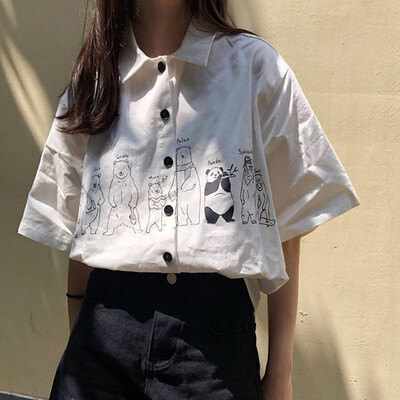 Women Blouses Cartoon Panda Bear Print Top Female Short Sleeve Blouse Shirts Ladies Clothing Cotton Fashion Womens Shirts
Women Blouses Cartoon Panda Bear Print Top Female Short Sleeve Blouse Shirts Ladies Clothing Cotton Fashion Womens Shirts