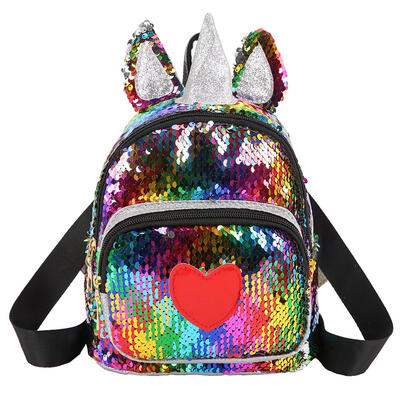 Ear Horn Decor Travel Backpacks Cute Kids Sequins Knapsack Heart Rucksack