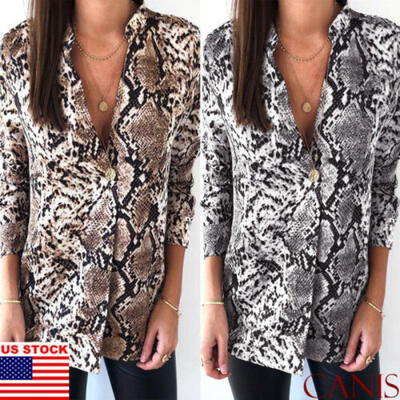 Sexy Snake Skin Print Blouses Tops Female Shirt Women Button Down Vintage Blouse
Sexy Snake Skin Print Blouses Tops Female Shirt Women Button Down Vintage Blouse