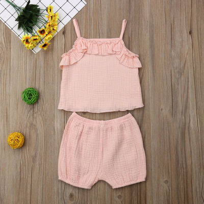Toddler Baby Girls Ruffle Solid Vest TopsShorts Pants 2PCS Outfits Clothes
Toddler Baby Girls Ruffle Solid Vest TopsShorts Pants 2PCS Outfits Clothes