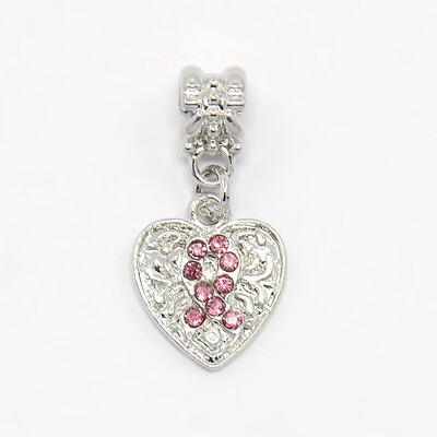 Platinum Tone Alloy Rhinestone European Dangle Beads Heart Pendant with Breast Cancer Sign Rose 28x14x2mm Hole 5mm
Platinum Tone Alloy Rhinestone European Dangle Beads Heart Pendant with Breast Cancer Sign Rose 28x14x2mm Hole 5mm