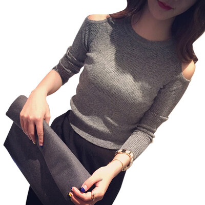 2019 O-Neck Sexy Off Shoulder Sweaters Pullovers Korean Fashion Solid Femme Casual Long Sleeve Pullover Tops Woman Clothes