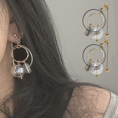 Geometric Bubble Bead Circle Pendant Charm Earrings Women Ear Studs Jewelry Gift