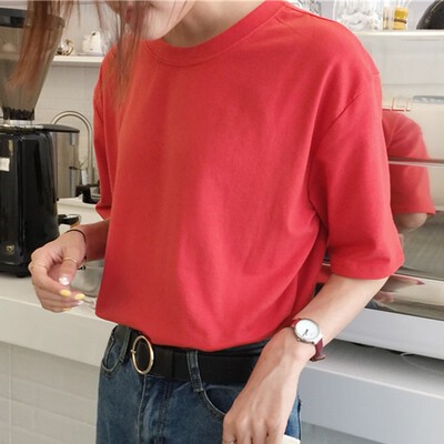 Solid Color loose Casual Female Shirt College Wind O-neck Short-Sleeved T-Shirt Female
Solid Color loose Casual Female Shirt College Wind O-neck Short-Sleeved T-Shirt Female