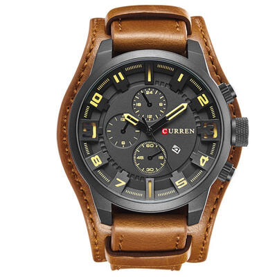 Mens Stylish Business Watch Casual Multifunctional Wristwatch With Leather Band