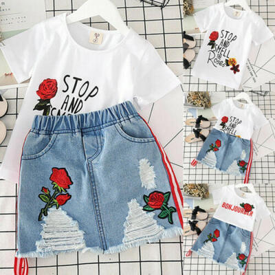 Kids Baby Girls Flower Tops T-shirt Denim Mini Skirt Dress 2PCS Outfits Clothes 
Kids Baby Girls Flower Tops T-shirt Denim Mini Skirt Dress 2PCS Outfits Clothes