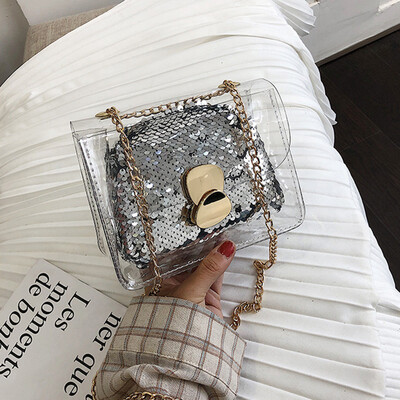 Tailored Womens Fashion Jelly Transparent Bag Square Package Sequin Chain Messenger Bag
Tailored Womens Fashion Jelly Transparent Bag Square Package Sequin Chain Messenger Bag