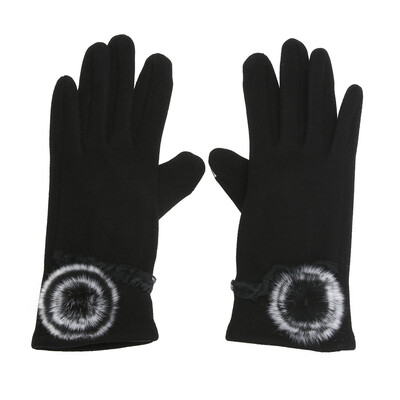 Women Winter Rabbit Hair Ball Full Finger Lace Gloves Touch Screen Mittens
