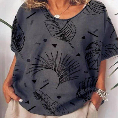 Roseonmyhand Womens Loose Leisure Printed V-collar Short Sleeve T-shirt in Summer
