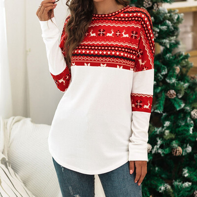 2019 Women Fashion Slim fit O-neck Christmas print Color matching Long sleeve T-shirt
2019 Women Fashion Slim fit O-neck Christmas print Color matching Long sleeve T-shirt
