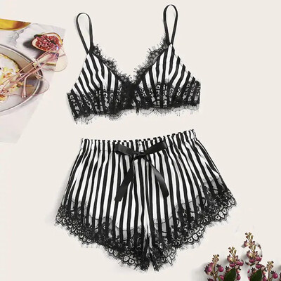 Gobestart New Women Lace Satin Wireless Bra Camisole Pajamas Sleepwear Bowknot Shorts Set
Gobestart New Women Lace Satin Wireless Bra Camisole Pajamas Sleepwear Bowknot Shorts Set