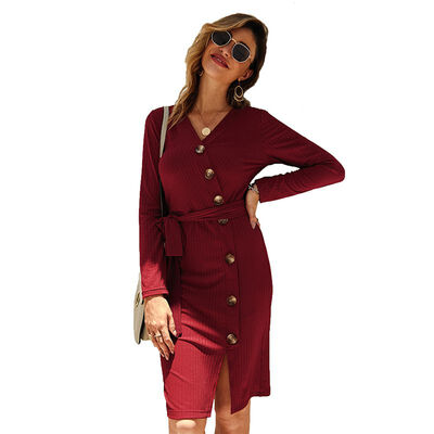 Womens Long Sleeve V-Neck Casual Party Work Decorative Button Slim Dress
Womens Long Sleeve V-Neck Casual Party Work Decorative Button Slim Dress