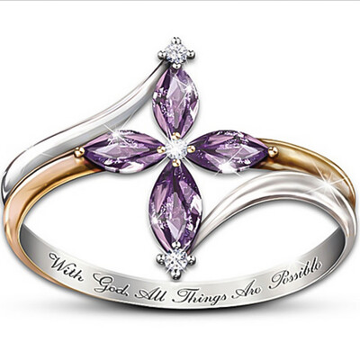 "With God All Things Are Possible" Women Cross Amethyst Ring Jewelry
"With God All Things Are Possible" Women Cross Amethyst Ring Jewelry