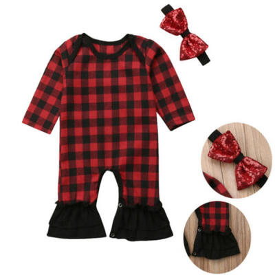 Infnat Baby Girl Romper Christmas Cotton Long Sleeve Plaid Jumpsuit Headband 
Infnat Baby Girl Romper Christmas Cotton Long Sleeve Plaid Jumpsuit Headband