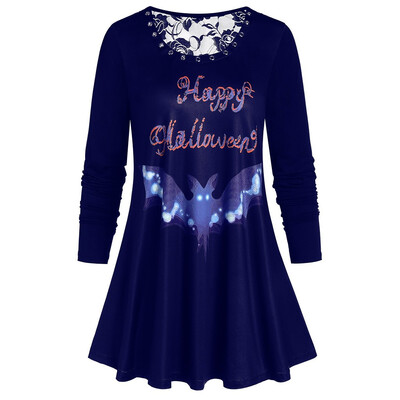 Tailored Fashion Women Loose Long Sleeve Halloween Bat Print Lace Splic O-Neck Tops
Tailored Fashion Women Loose Long Sleeve Halloween Bat Print Lace Splic O-Neck Tops
